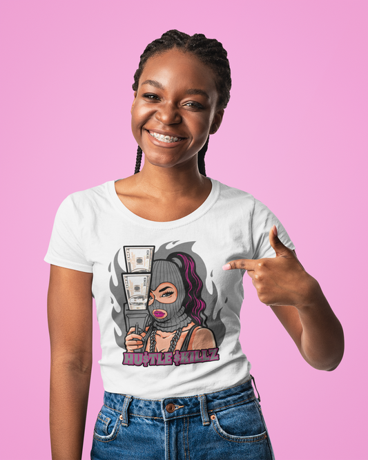 Hustle Queen Getting Money Round Neck T-Shirt